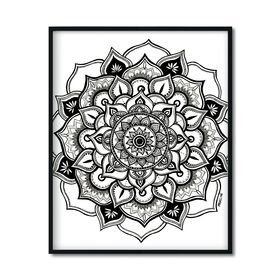 black and white floral mandala artwork