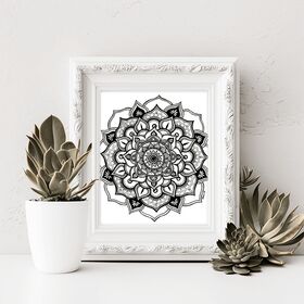 black and white floral mandala artwork