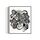 Framed black and white abstract artwork filled with eyes and whimsical linework patterns on a white background