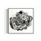 Framed black and white abstract art with eyes, mandalas, and fine line whimsical detail