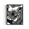 Framed black and white abstract artwork of flowing whimsical linework patterns coming out of eyes